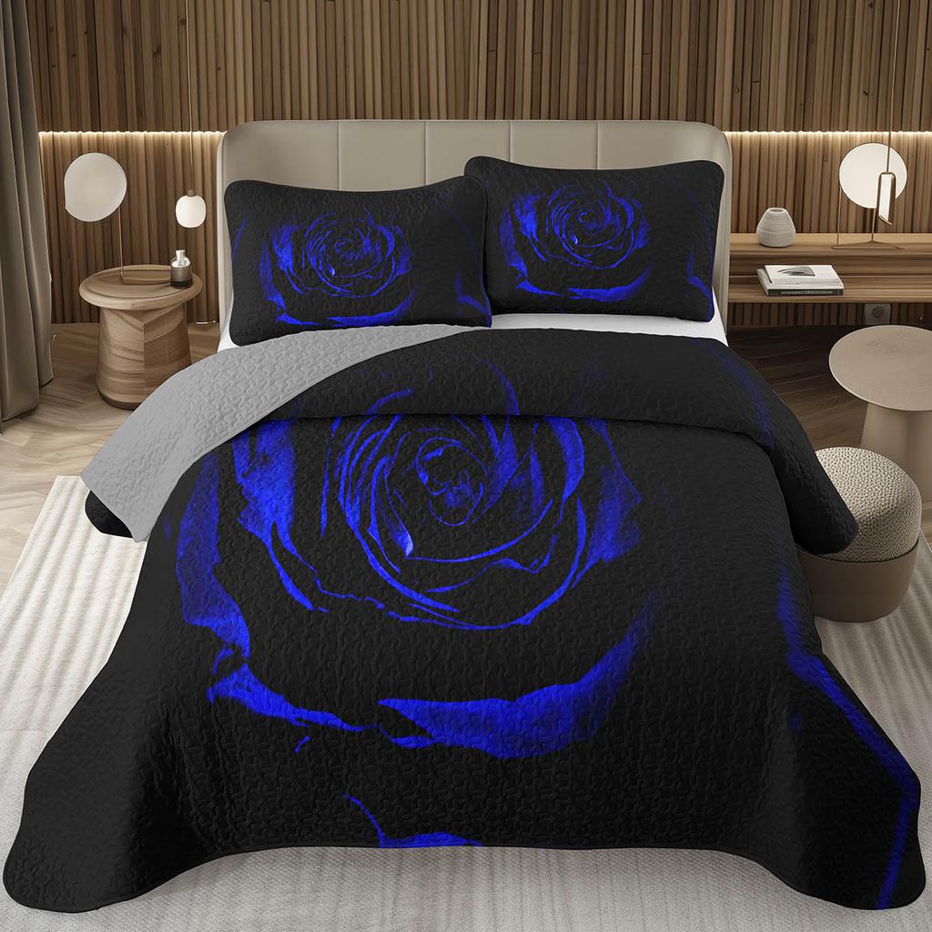 Romantic Rose Bedspread Queen/King/Twin Botanical Floral Coverlet Valentine's Day Quilted Bedding Set for Girls Women Room Decor