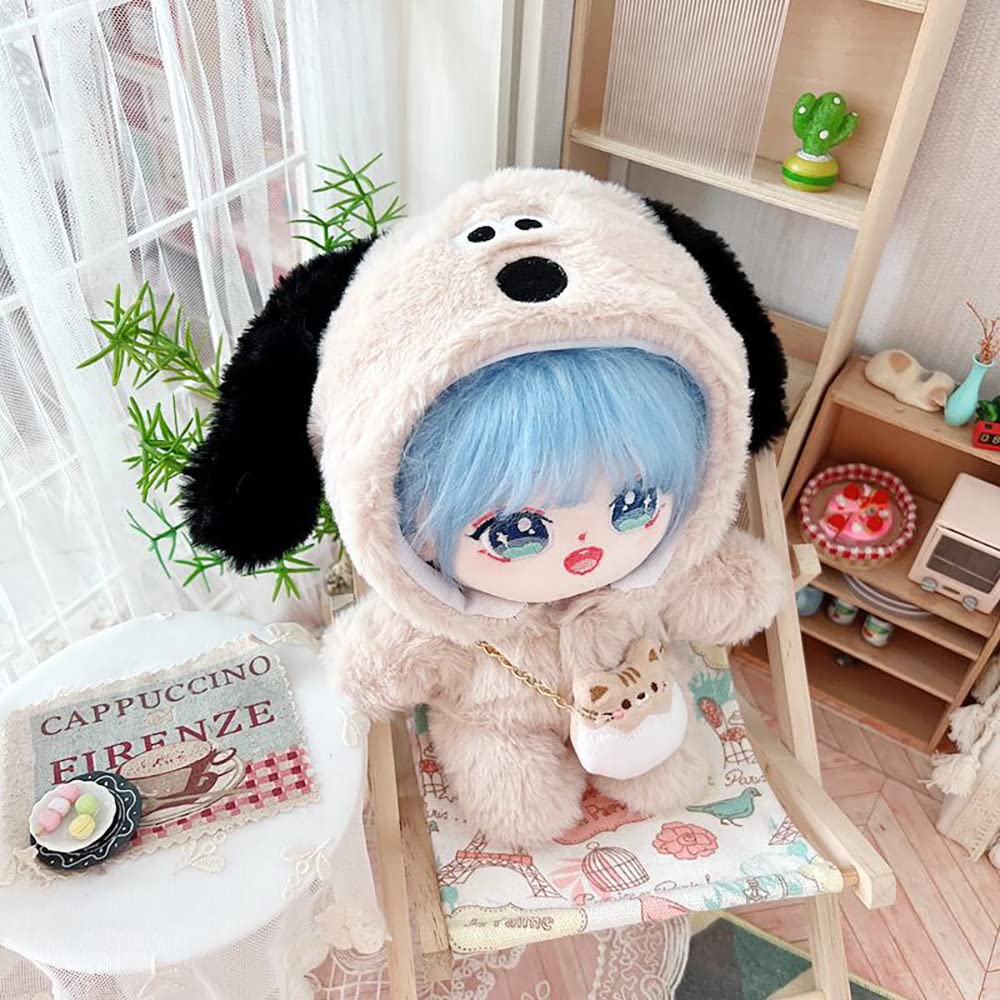 niannyyhouse 20cm Plush Clothes, Puppy Jumpsuit, Dress-Up Cotton Doll Clothes (Beige)