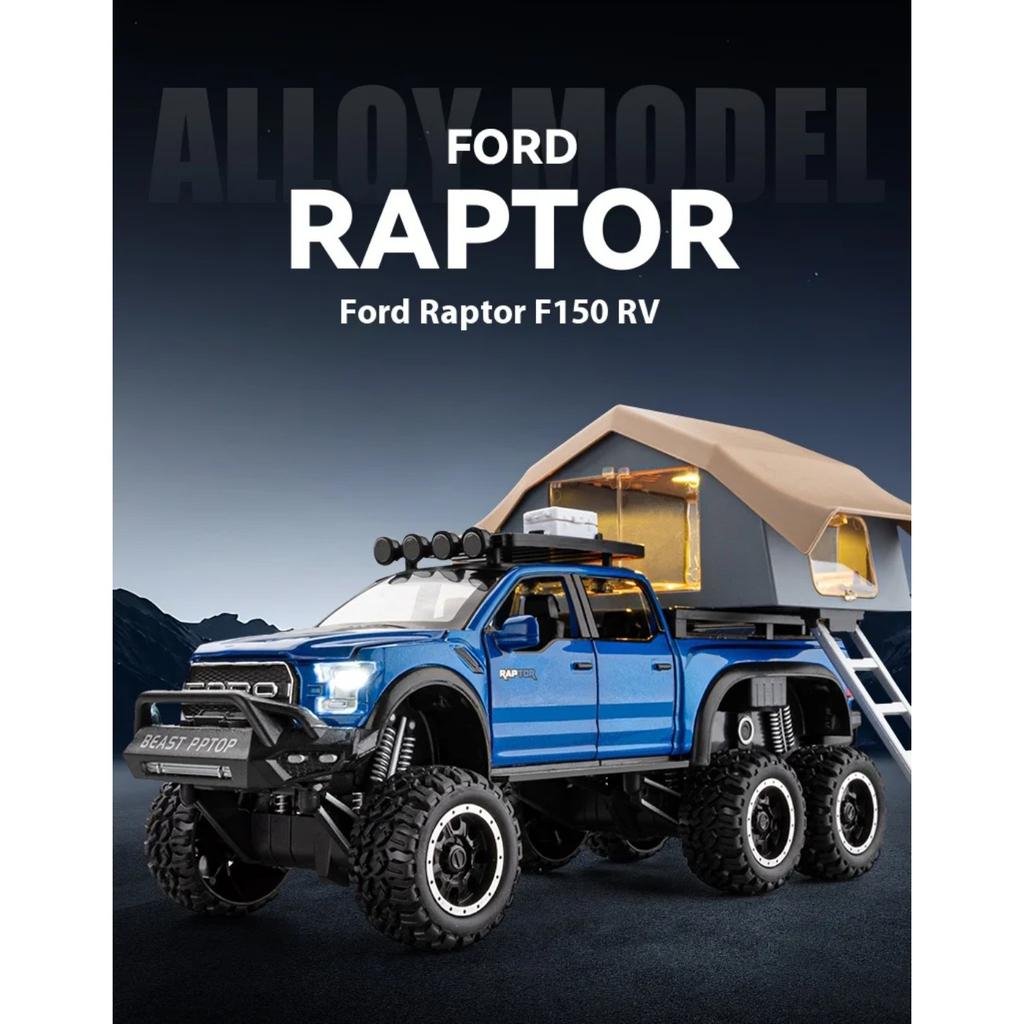 1/24 Scale  Ford F150 Camping RV Alloy Metal Diecast Off Road Pickup Truck Model Car Sound & Light Ornaments Gifts for Kid Boyfriend Present
