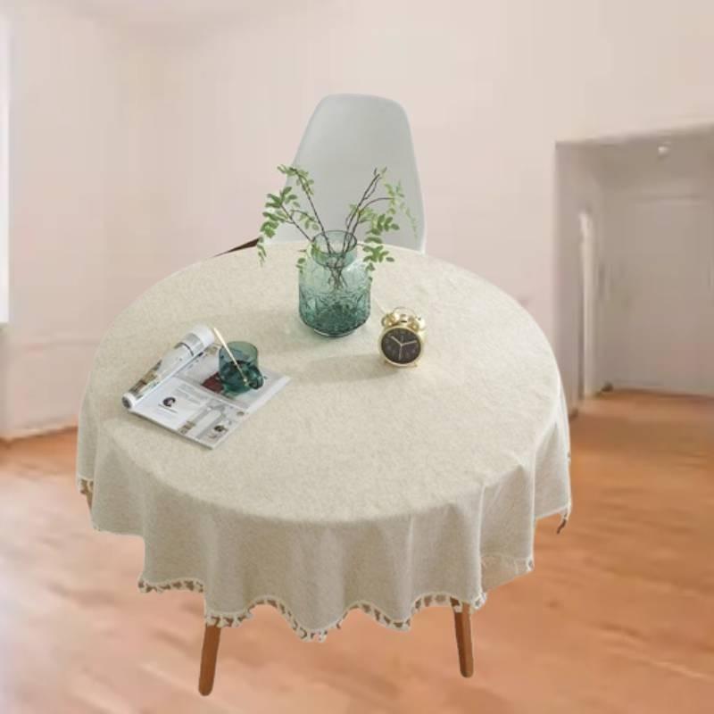 Color Solid Round Tassel Tablecloths Table Cover Indoor Outdoor Decorations