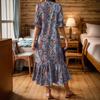Summer Maxi Dresses For Women Casual V Neck Half Sleeve Vintage Printed Long Dress Boho Beach Vacation Dress Plus Size