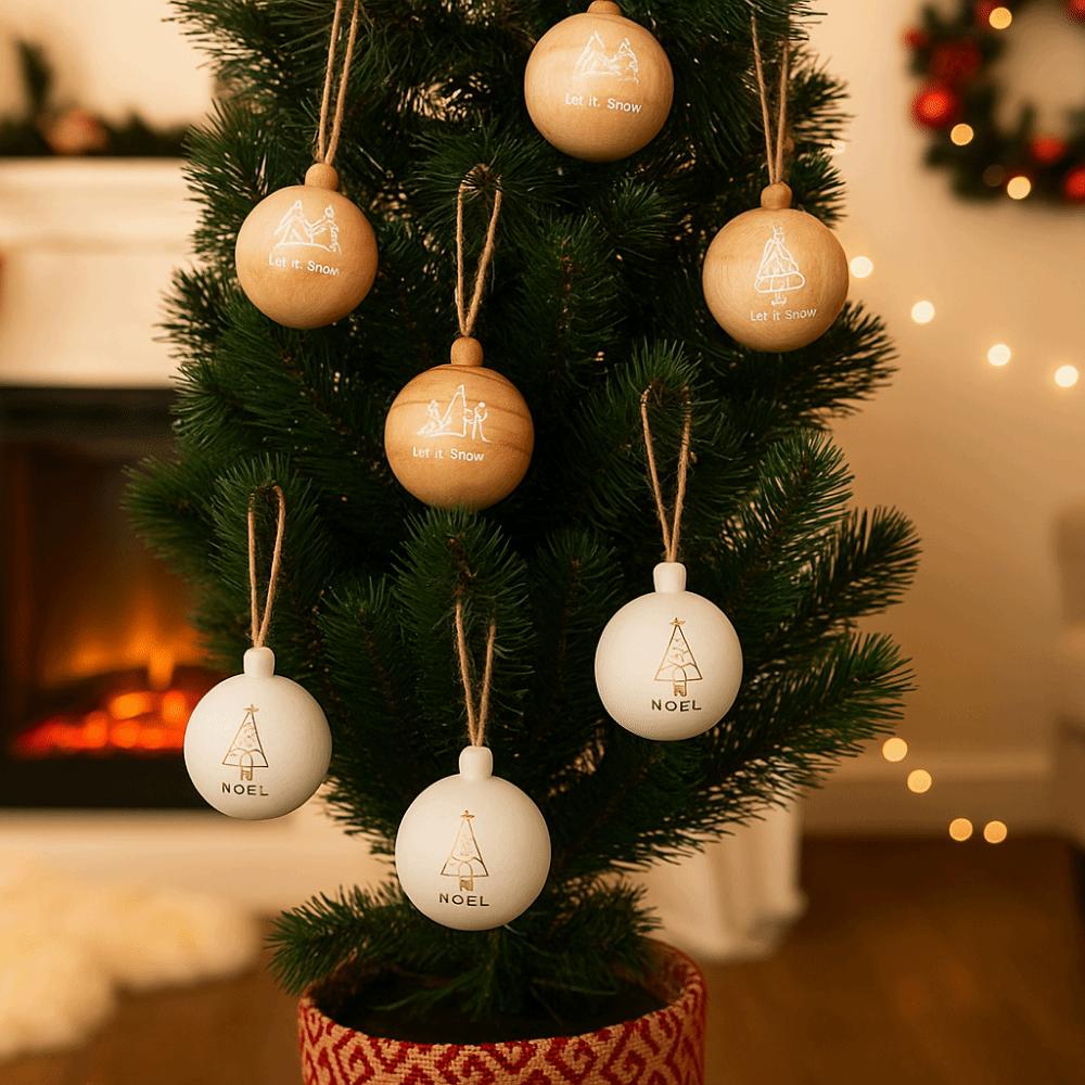 3Pcs 6cm Wooden Christmas Balls Shatterproof Decorative Christmas Tree Pendants Reusable Christmas Ball Decorations Party Favors