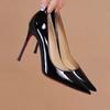 Black pointed high heels, new simple, sexy and fashionable patent leather single shoes, one pedal, thin heel single shoes