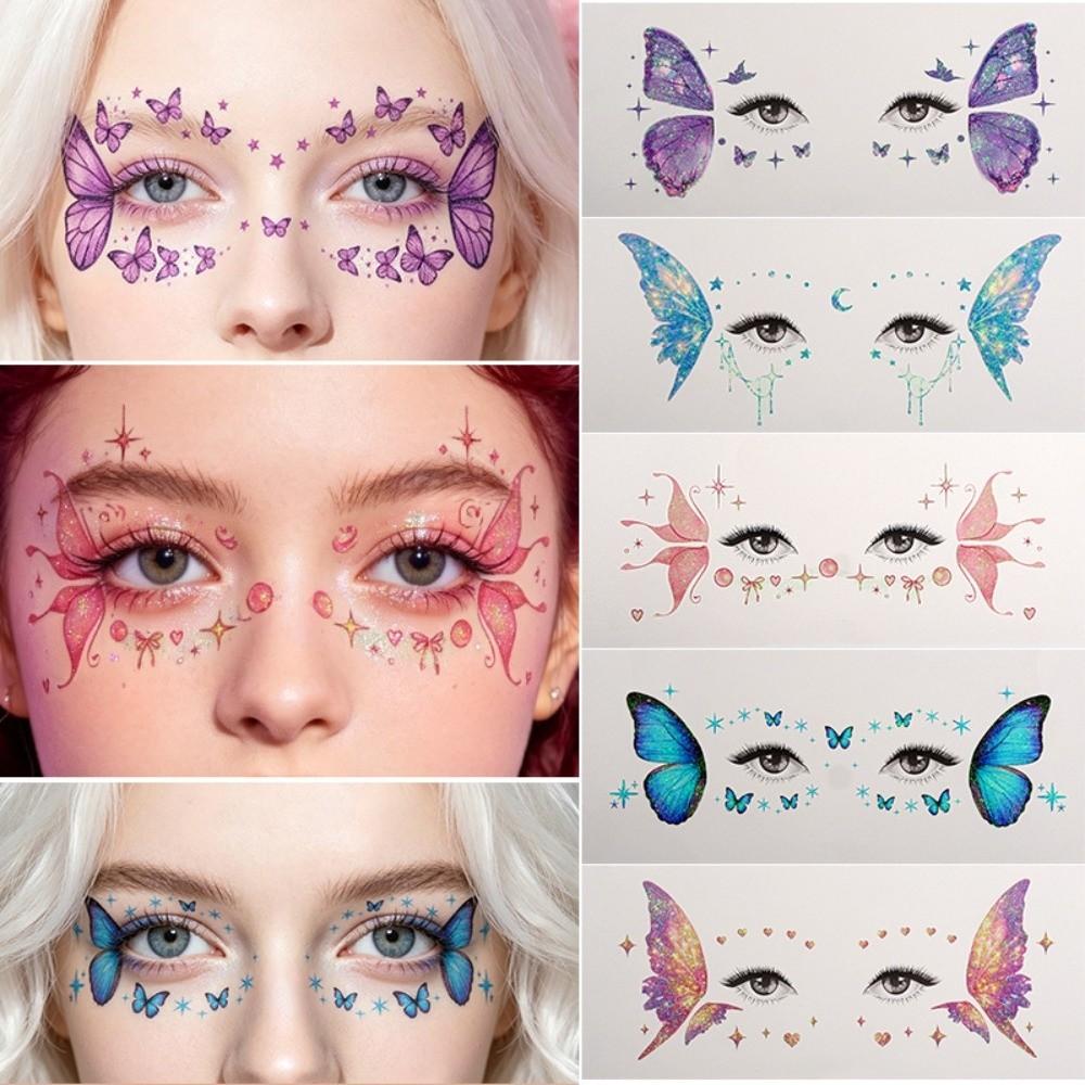 Star Heart Glitter Butterfly Face Tattoo Realistic Face Temporary Tattoo Dance Performances