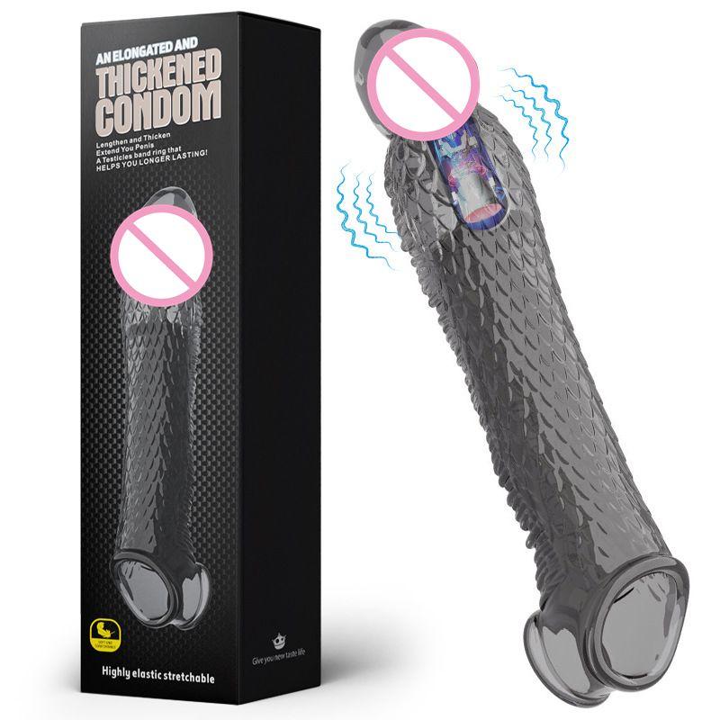 Reusable Condom Penis Extension Sleeve Delay Ejaculation Cock Cover Penis Extender Vibrator Sex Toys For Men Adults Products