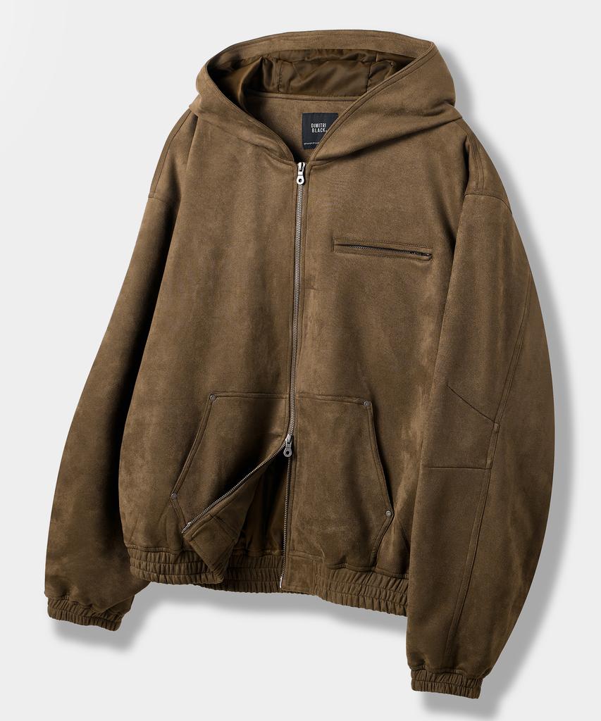 Dimitri Black 2Way Faux Suede Zip-Up Hoodie_Brown