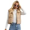 Women's Padded Vest Lightweight Stand Collar Sleeveless Short Warm Vest Drawstring Hem Zipper Closure Casual Gilet for Autumn Winter