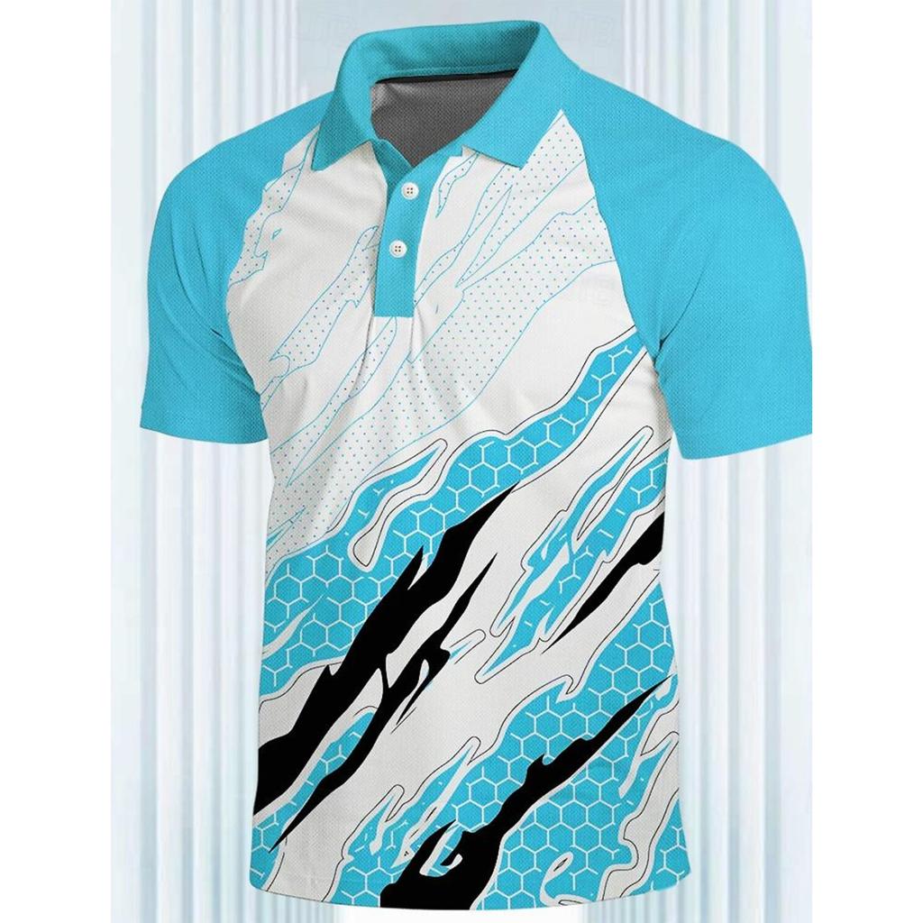 Line Wavy Men's Sportswear Printed Polo Shirt Outdoor Street Casual Short Sleeve Blue Orange Summer Spring Lapel Polo Shirt