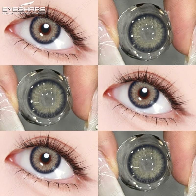 (0~-7.00 Grade) EYESHARE Colored Brown Contact Lenses with Grade Myopia Gray Natural Pupils for Eyes 14.2mm Prescription Lens