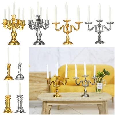 Playing House Mini Desktop Ornament Miniature Candlestick Dollhouse Candle Holder Doll Accessories