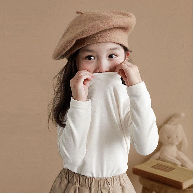 Kids' Long-Sleeve Tops: Spring & Autumn Styles, Winter Velvet, Half-High Collar Fashion Tees for Boys & Girls.