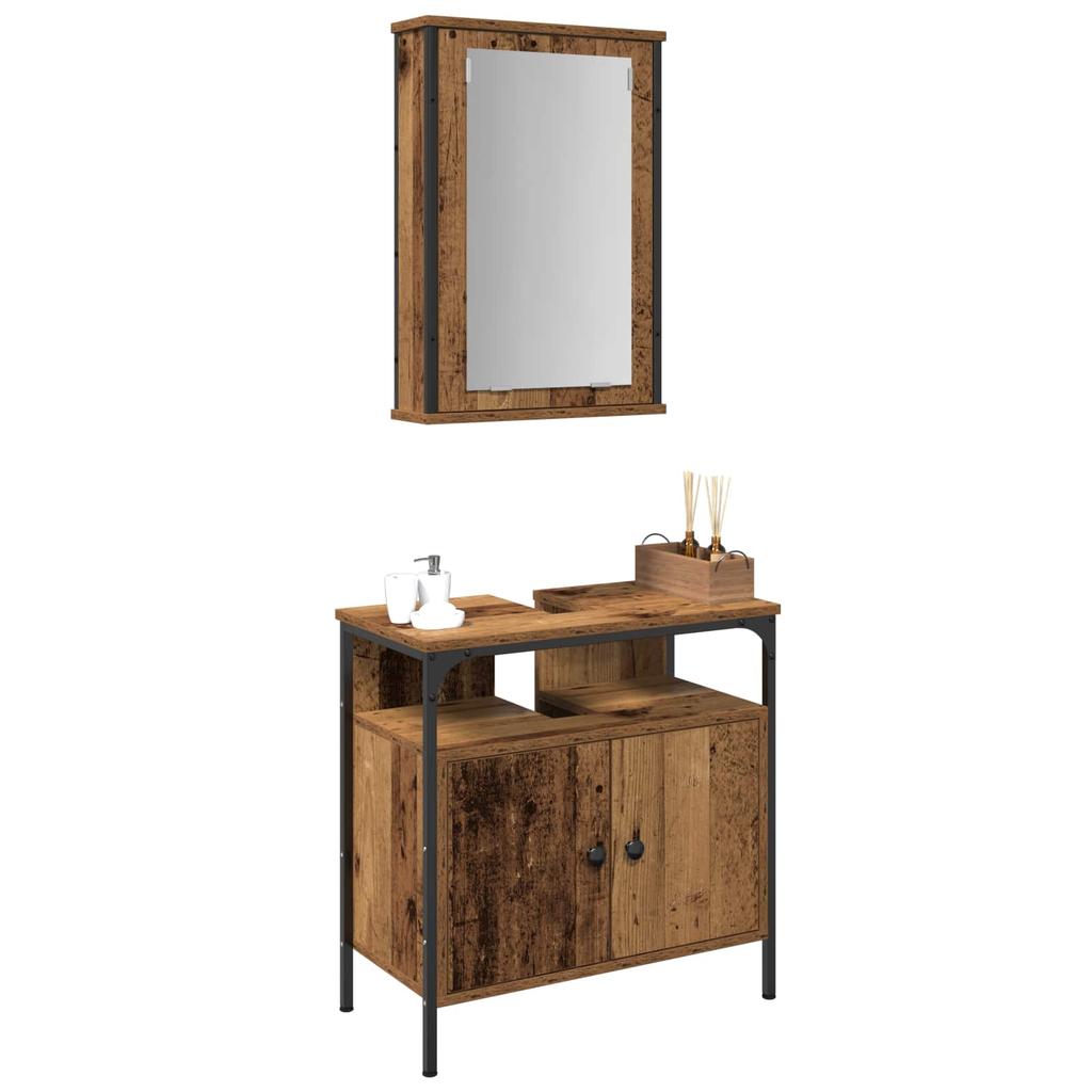 Bathroom Furniture Set with Shelf and Door 2 pcs Brown Particleboard
