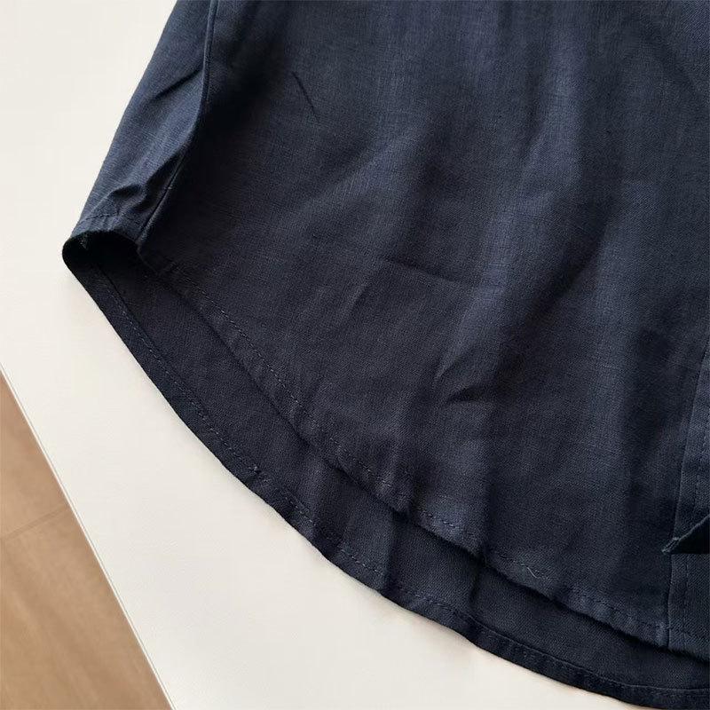 

Женская льняная рубашка свободного кроя с длинным рукавом в курортном стиле Large тёмно-синий