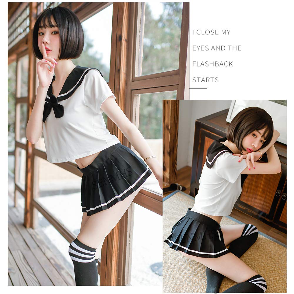 Sexy Sailor Erotic Adult Naughty Navel Short High School Cute Mini One Size Fits Black [SENMHS] Uniform, Underwear, Cosplay, Cosplay, Baring,