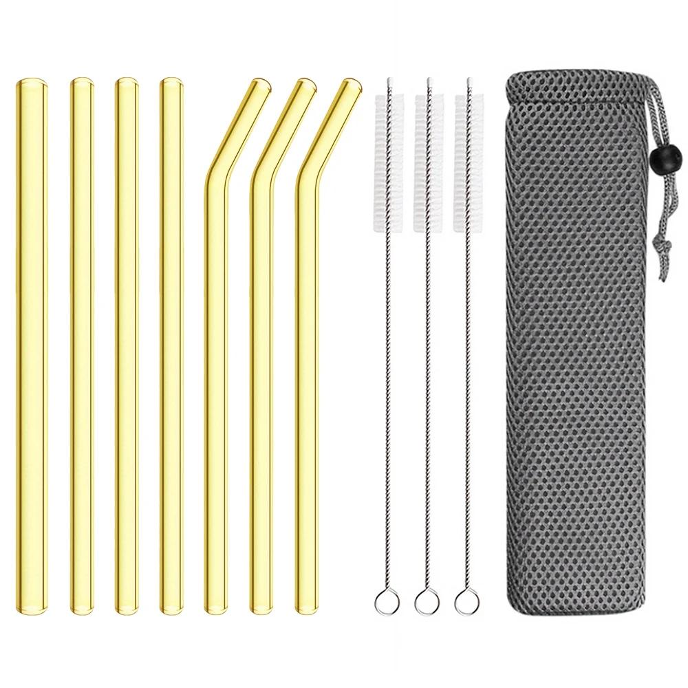 11Pcs Reusable Glass Straw Wide 8/12mm Pearl Milkshake High Borosilicate Bubble Tea Straw with Brush Party Home Bar Accessories
