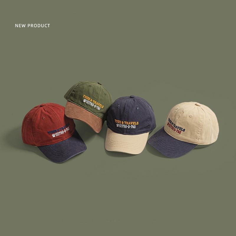 Retro color matching baseball cap children street sunshade embroidery soft top men show face small parent-child peaked cap tide