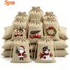 Christmas Linen Gift Bags Reusable 5 Styles Christmas Themed Design for Xmas Party Presents Birthday Gifts Xmas Tree Decorations