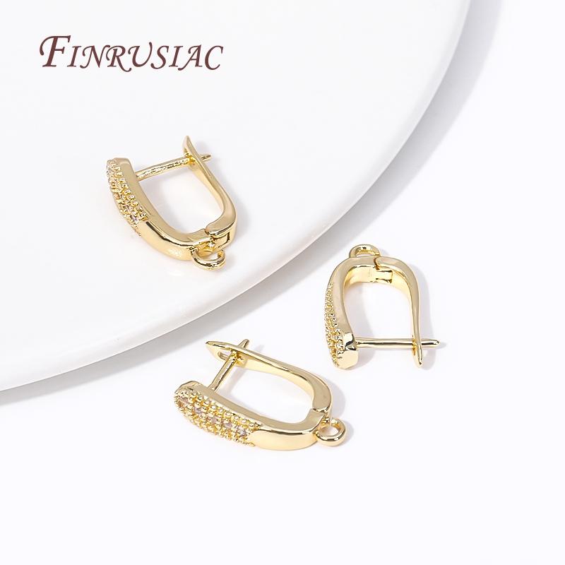 18k Gold Plated Inlaid Zircon U Shape Earring Clasp Fasteners Accessories DIY Handmade Tassel / Pearl Drop Earrings Findings