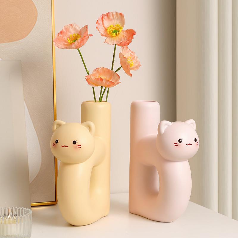 Cute Cat Letter Vase OrnamentTubular Cat Vase Craft Ornament Vase Cat Art