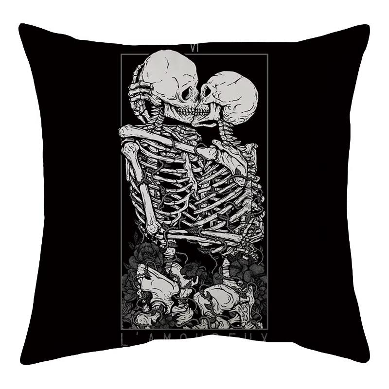 Black Party Halloween Ghost Skull Pumpkin Decorative Cushion Cover Polyester Throw Pillow Cover Pillow Case 45X45Cm
