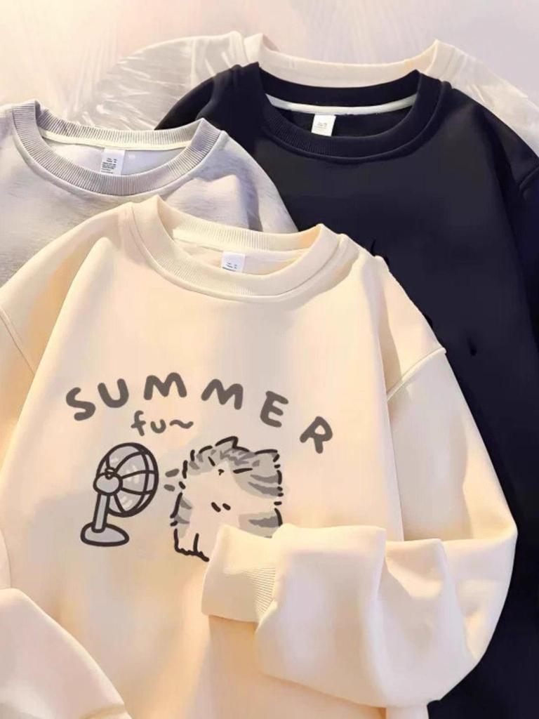 Jesień/Zima 2025 Bawełniana Bluza z Nadrukiem Kreskówkowym w Koreańskim Stylu dla Dziewczyn