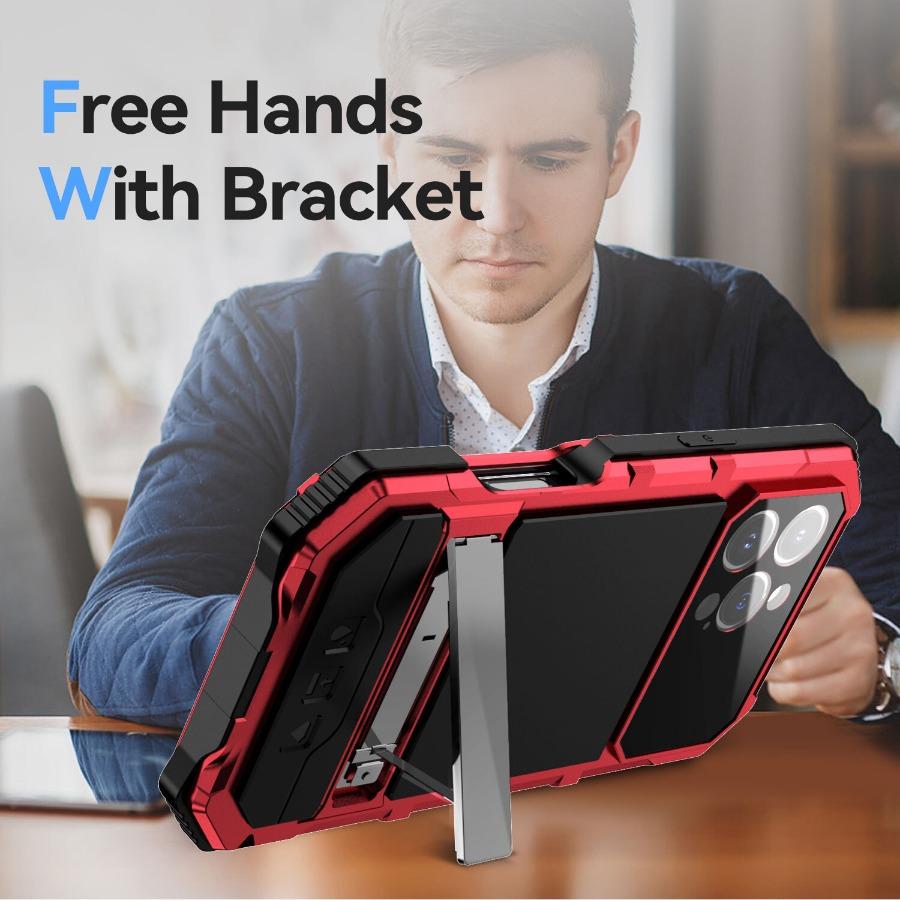 Heavy-duty Metal Case for IPhone 18 16e 16 17 15 Plus 18 Pro Max Air Shockproof Aluminum Cover Built-in Stand Screen Protector