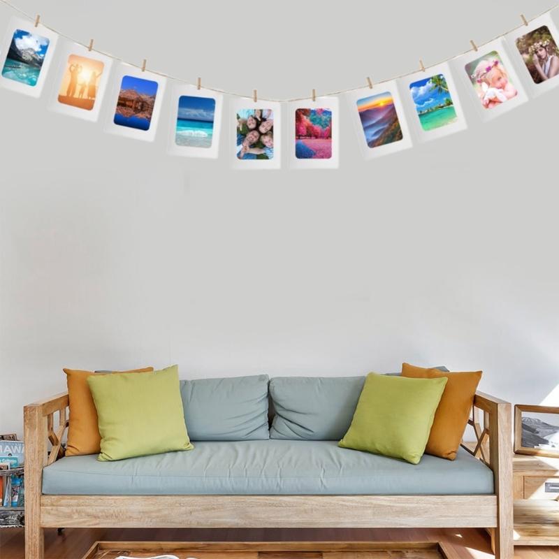 40 Paper Photo Frames 40 Wooden Clips 4 Rope Creative Hanging Photo Display Kits For DIY Wall Decors Birthday Party