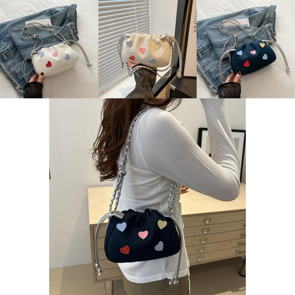 Sac à bandoulière décontracté élégant Été 2024 Tendance Sac seau en toile bleue pour les trajets