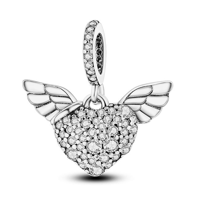 925 Silver Color Star Moon Heart Safety Chain Cz Beads Angle Wing Pendant Fit Charms Bracelet Diy Women Original Jewelry