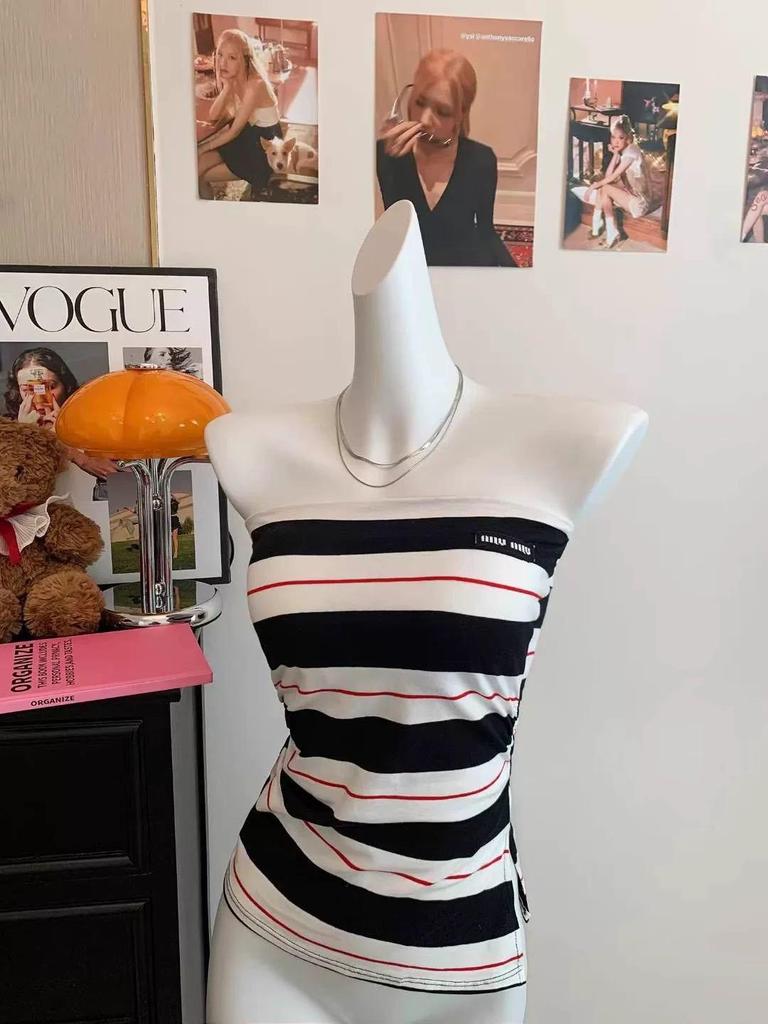 Dámský korejský retro pruhovaný top bez ramínek slim fit - Letní styl horké holky