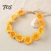 Cute Macaron Color Flower Crown Daisy/Sunflower Wreath Headband for Women Girls, Adjustable Floral Fabric Daisy Headpiece Beach Vacation Wedding