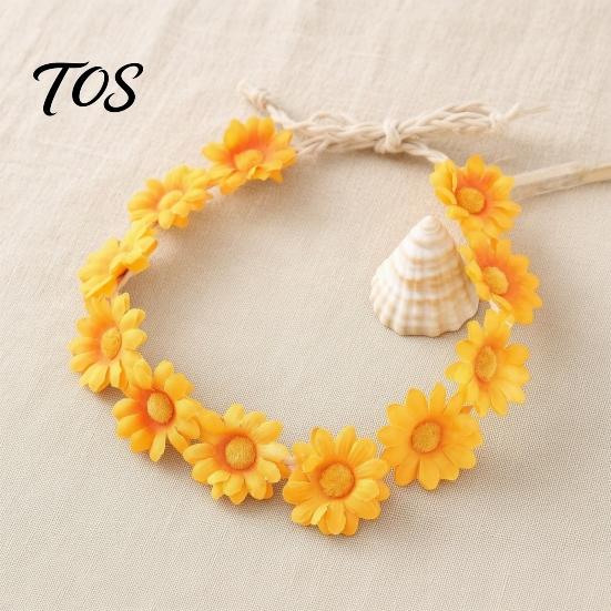 Cute Macaron Color Flower Crown Daisy/Sunflower Wreath Headband for Women Girls, Adjustable Floral Fabric Daisy Headpiece Beach Vacation Wedding