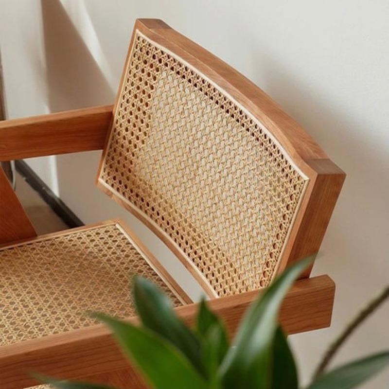 Nordic ins solid wood real rattan dining chair Medieval chair designer Chandigarh retro armrest leisure chair