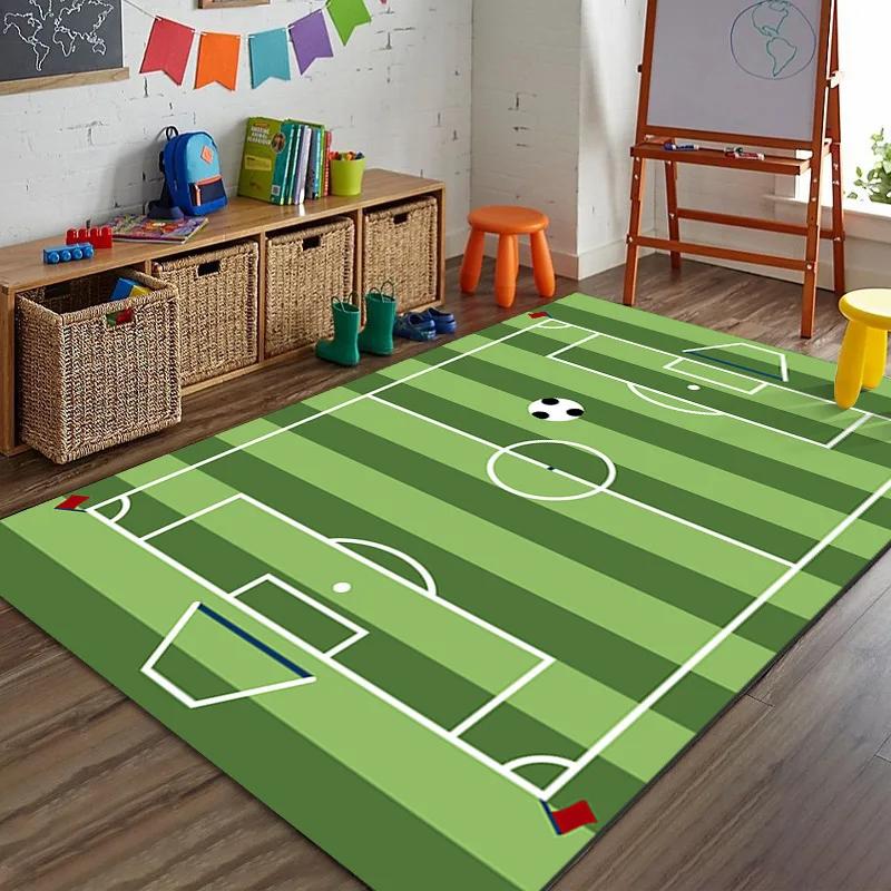 Tappeto Antiscivolo Campo da Calcio a Fumetti Tappeto per Pavimento Camera da Letto Soggiorno Cucina Morbido Tappetino per Porta Educazione Precoce Bambini Decorazione per la Casa