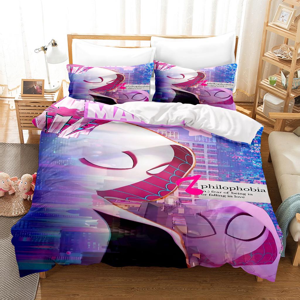 Spider-Man Gwen 3-delig 1 Dekbedovertrek Eén Delig Beddengoed Set Comforte Luxe Verfijnd Verjaardagscadeau 100% Polyester Huisdecoratie