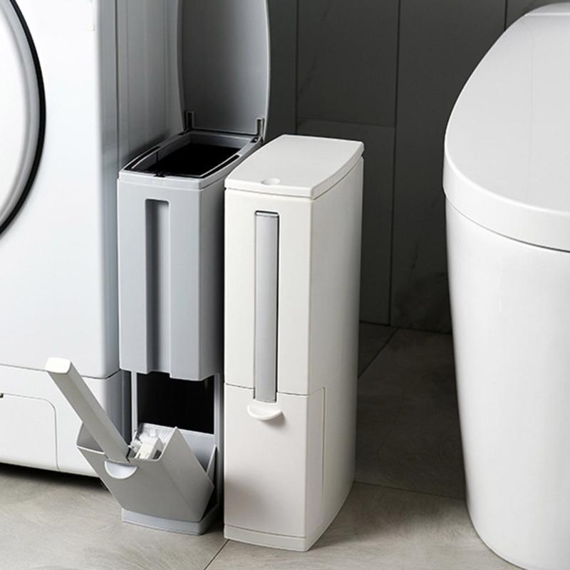 Plastic Garbage Can with Press Type Opening Large Capacity Trash Can Waste Bin Toilet Brush for Daily Disposal Need