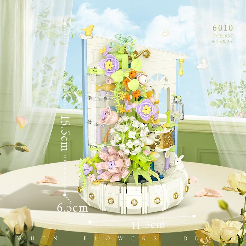 Idea Construction Building Brick Mini Block Water Pavilion Flower Bloom House Educational Toys With Light For Kids Gifts