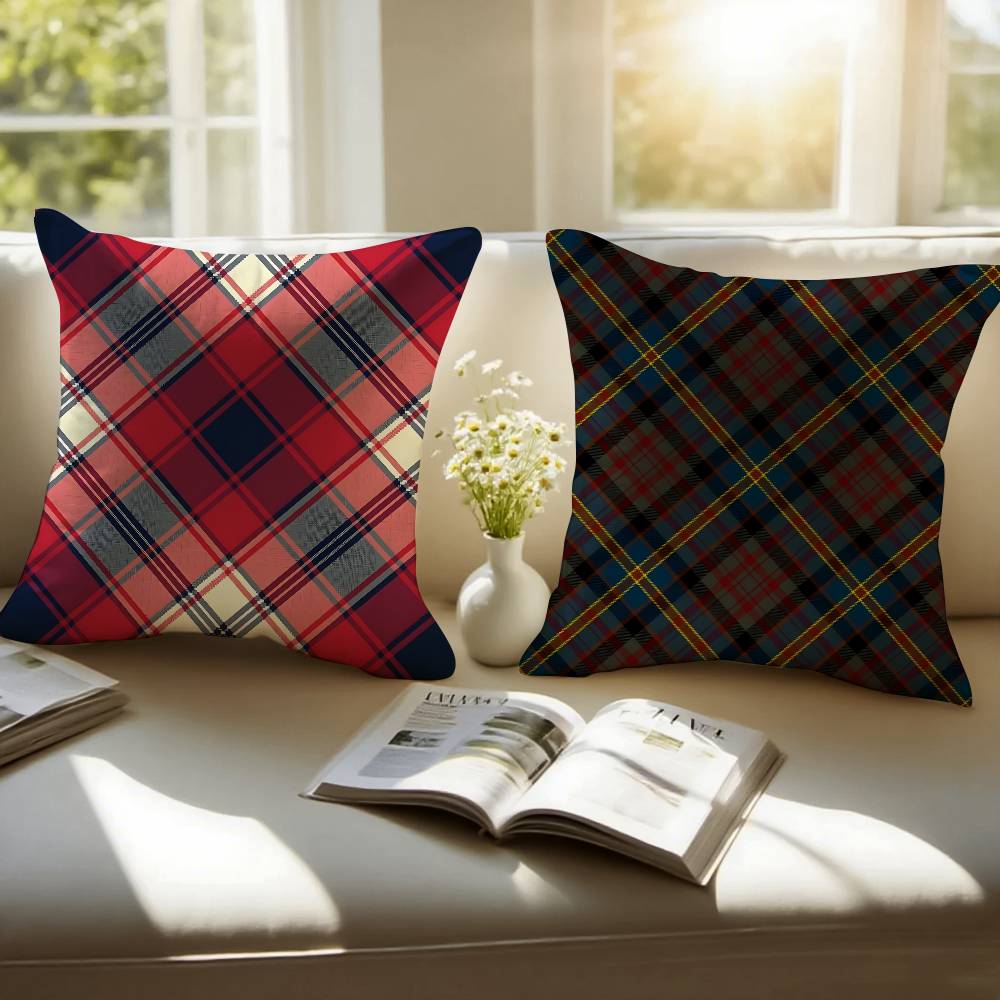 Tartan Pillow Case Anti-dustmite Pillowcase Invisible Zipper Silky Short Plush Sofa Cushion Cover