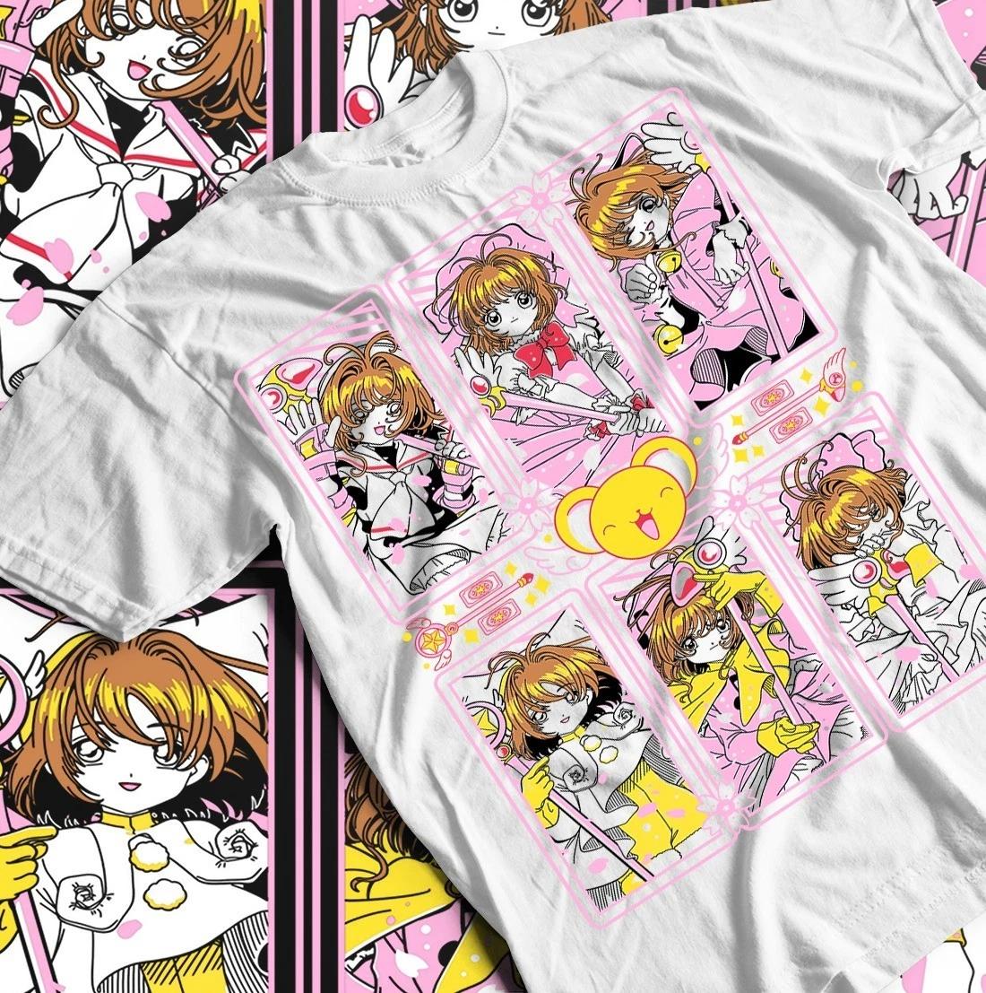 Футболка Cardcaptor Sakura, Кавайная аниме-футболка, Футболка вайфу, Унисекс хлопковый топ, S