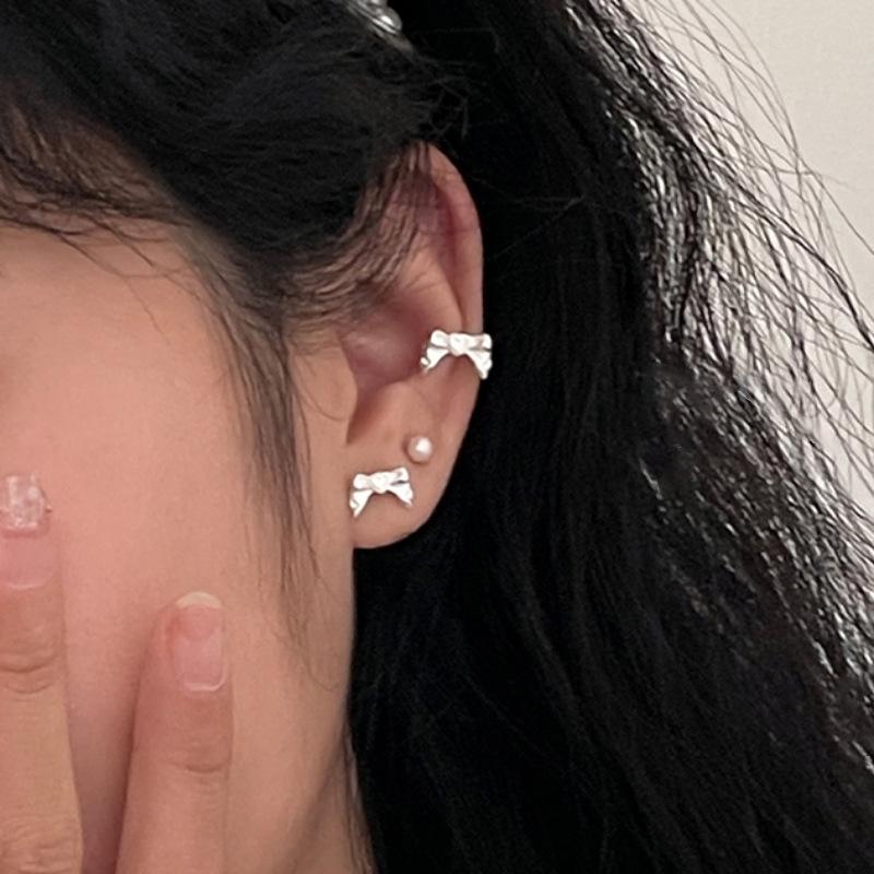 VENTFILLE 925 Sterling Silver Bow Knot Ear Clip for Women Girl Love Heart Irregular Texture Sweet Jewelry Gift Dropshipping