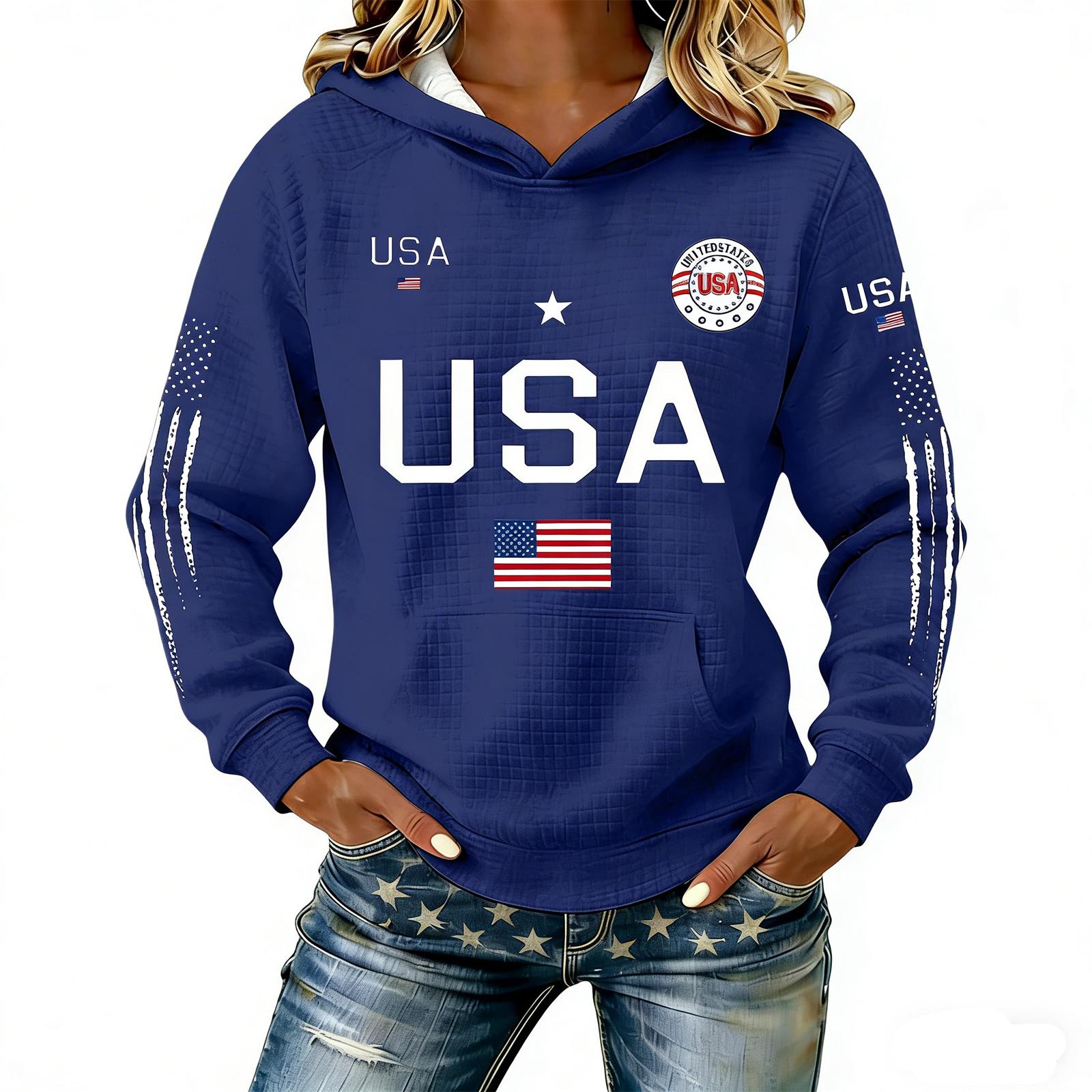 Woman 250 Anniversary USA Flag Hoodie 250Th Patriotic 1776-2026 Apparel Oversize Hoodie L синий