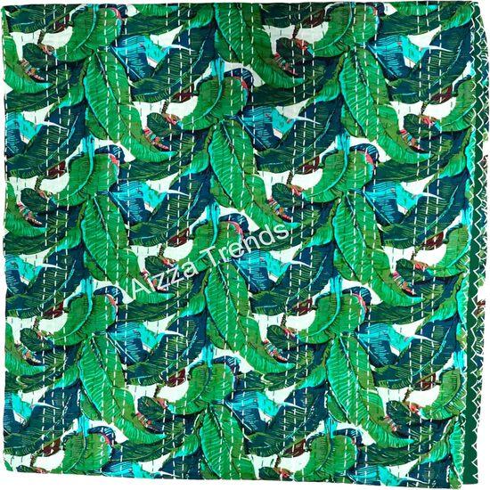 Aizza Trends Handmade Pure Cotton Printed Kantha Quilt  - Traditional Look Bed Spread Kantha Gudri - Vintage Hand Stitch Gudri
