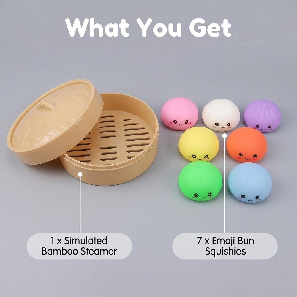 Soft Cute Dumplings Squishy With Steamer Fidget Sensory Toy Squishy Crystal Bun Party Favors