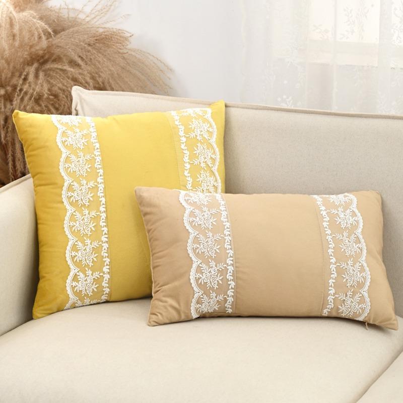 Premium Nordic Ins Style Dutch Velvet Pillowcase Deluxe Rose Lace Embroidered Cushion Cover Fresh Modern Home Decor Pillow Cover