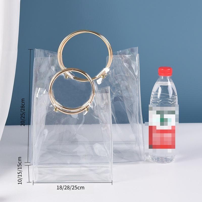

2pcs Transparent PVC Tote Bag Round Wristband Wedding Gift Candy Pouchs Cosmetics Flowers Gift Bags Multi Purpose Packaging Bag for Daily Storage 18x10x20cm 2pcs