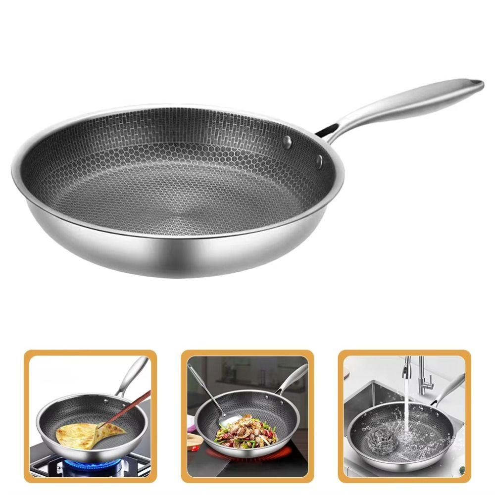 Durable Stainless Steel Frying Pan Non-coated Surface Steak Cookware Non Stick Wok  Gas Cooker