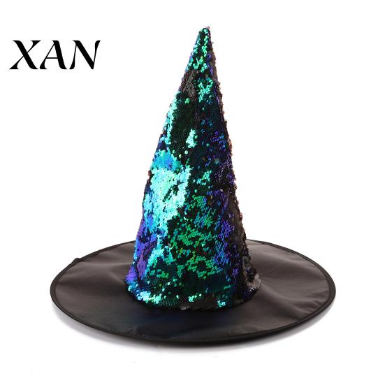 Glittering Party Costume Prop Reversible Sequin Witch Hat, Sparkly Glitter Large Wizard Halloween Hat for Cosplay, Masquerade Cosplay Headwear