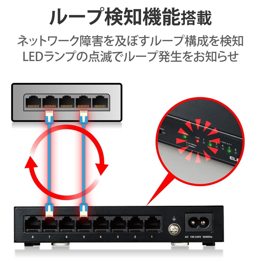 ELECOM Switching Hub Gigabit 8 Port Metal Housing with Magnet Built-in Power Supply Black Simple Package EHC-G08MN2A-HJB