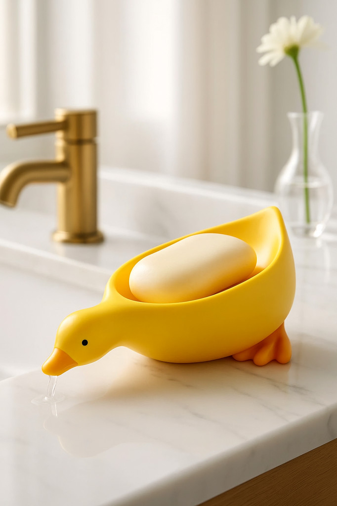 Duck Soap Box Cute Cartoon Duck Shape Self-Draining Soap Dish Open Design Soap Dish for Shower Bathroom Toilet