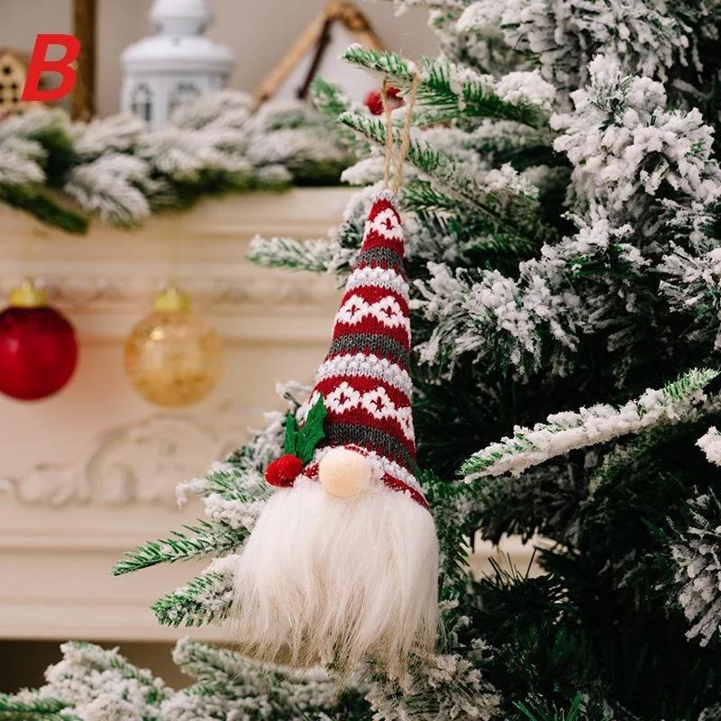 Christmas Decoration Holiday Knitted Hat with Light No Face Doll Pendant Atmosphere Decoration Glow Old Man Small Doll Pendant